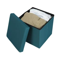 Urban Living poef/hocker/opbergbox - zeeblauw - mdf/stof - 38 x 38 cm
