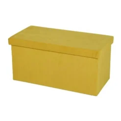 Urban Living poef/hocker/opbergbox - geel - mdf - 76 x 38 x 38 cm