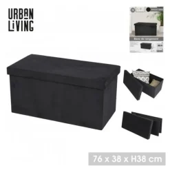Urban Living poef/hocker/opbergbox - zwart - mdf - 76 x 38 x 38 cm