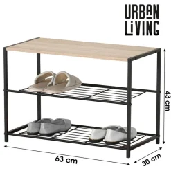 Urban Living Schoenenrek - metaal/hout 2-laags - 63 x 30 x 43 cm