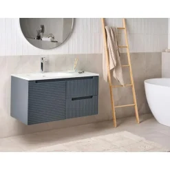 VALA - Wandgemonteerd meubel met wasbak - Grafietgrijs - MDF