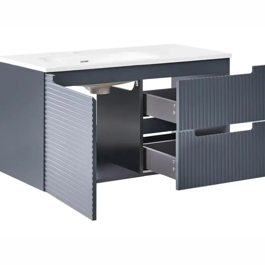 VALA - Wandgemonteerd meubel met wasbak - Grafietgrijs - MDF