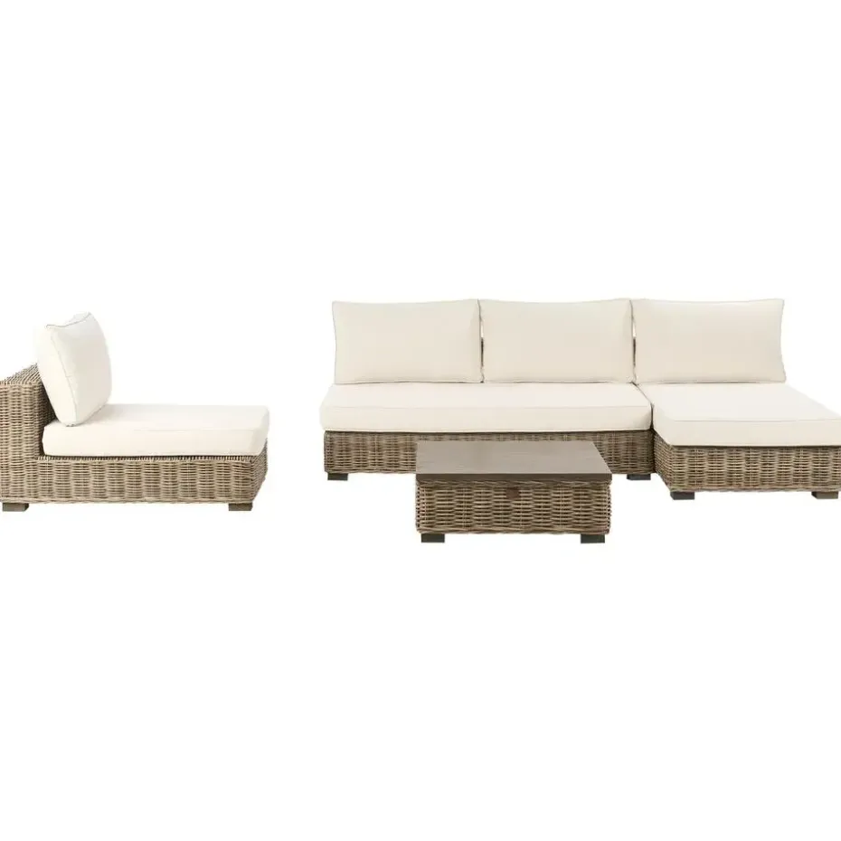 VARALLO - Loungeset 4-zits - Gebroken wit - Linkszijdig - Rotan