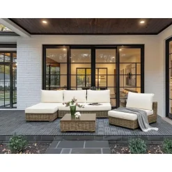 VARALLO - Loungeset 4-zits - Gebroken wit - Rechtszijdig - Rotan