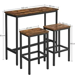 Vasagle Barmeubelset - Bartafel en barkrukken - Rustiek bruin-zwart