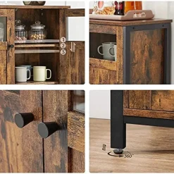 Vasagle Dressoir in industriële stijl met glazen deuren, rustiek bruin en zwart