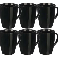 Vessia Design koffie mokken - 6x - zwart - keramiek - 330 ml