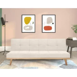 Vicky - 3-zits slaapbank met houten poten / crèmekleurige stof