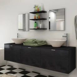 vidaXL - Badkamer Meubel - Zwart - Bewerkt hout