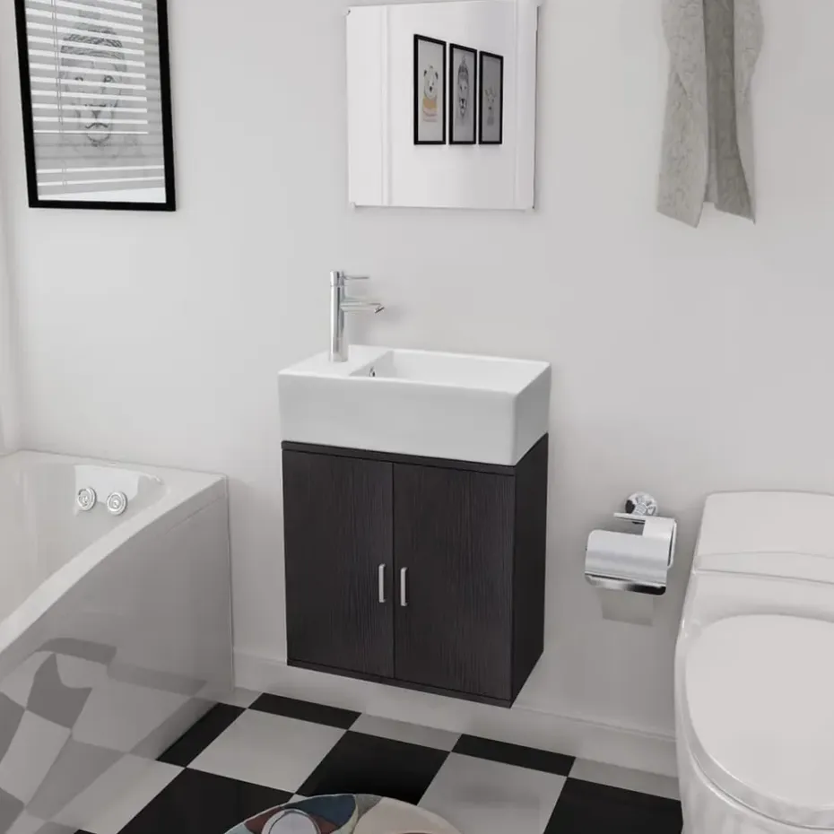 vidaXL - Badkamer Meubel - Zwart - Bewerkt hout