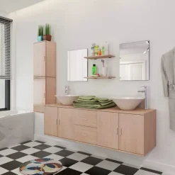 vidaXL - Badkamer Meubel - Beige - Bewerkt hout