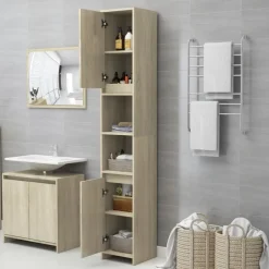 vidaXL - Badkamerkast - Bruin - Bewerkt hout - 30 x 30 x 183.5 cm