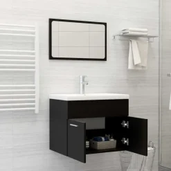 vidaXL - Badkamermeubelset - Zwart - Bewerkt hout