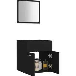 vidaXL - Badkamermeubelset - Zwart - Bewerkt hout