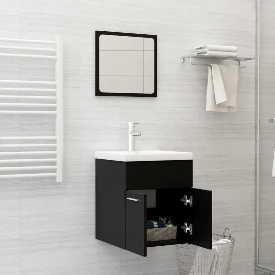 vidaXL - Badkamermeubelset - Zwart - Bewerkt hout - 41 x 38.5 x 46 cm