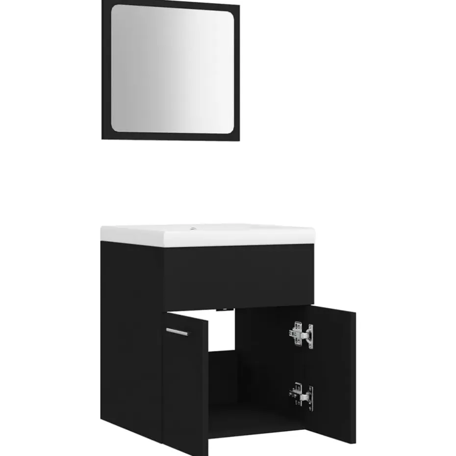 vidaXL - Badkamermeubelset - Zwart - Bewerkt hout - 41 x 38.5 x 46 cm