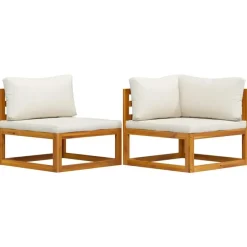 vidaXL - Bankstel - Wit - Acaciahout - 2 stuks - Met kussens