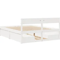 vidaXL - Bed met hoofdbord en lades - Wit - Massief grenenhout - 140x200 cm