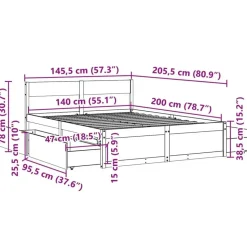 vidaXL - Bed met hoofdbord en lades - Wit - Massief grenenhout - 140x200 cm