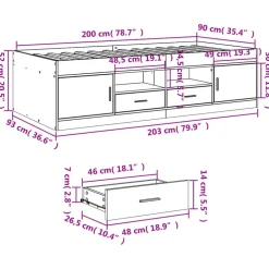 vidaXL - Bed met lades - Bruin - Hout - 90 x 200 cm - Zonder matras