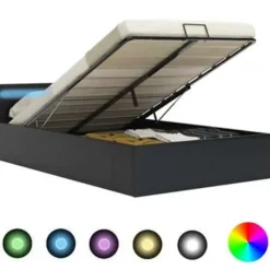 vidaXL - Bed met opbergruimte en LED - Zwart - Kunstleer - 160x200 cm