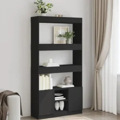 vidaXL - Boekenkast met deuren en 5 vakken - Zwart - Bewerkt hout - 92x33x180 cm