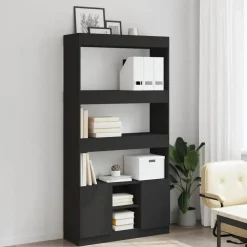 vidaXL - Boekenkast met deuren en 5 vakken - Zwart - Bewerkt hout - 92x33x180 cm