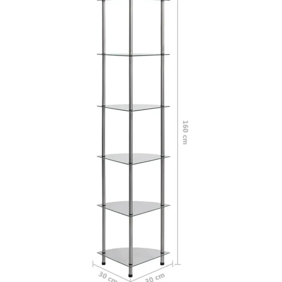 vidaXL - Boekenkast met 6-laags planken - Transparant - Glas - 30x30x160 cm