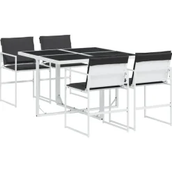 vidaXL - 5-delige inklapbaar Tuinset met kussens -Wit textileen - 110x107 cm