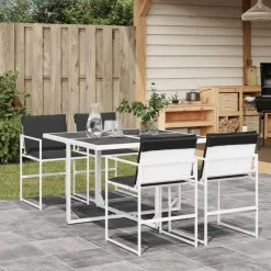 vidaXL - 5-delige inklapbaar Tuinset met kussens -Wit textileen - 110x107 cm