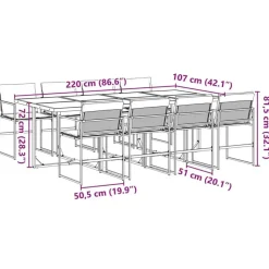 vidaXL - 9-delige inklapbaar Tuinset gris kussens -Zwart textileen - 220x107 cm