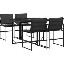vidaXL - 5-delige inklapbaar Tuinset gris kussens -Zwart textileen - 110x107 cm