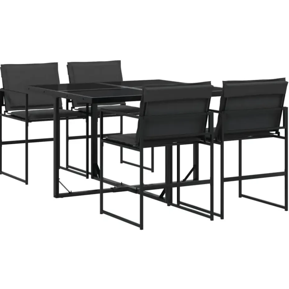 vidaXL - 5-delige inklapbaar Tuinset gris kussens -Zwart textileen - 110x107 cm