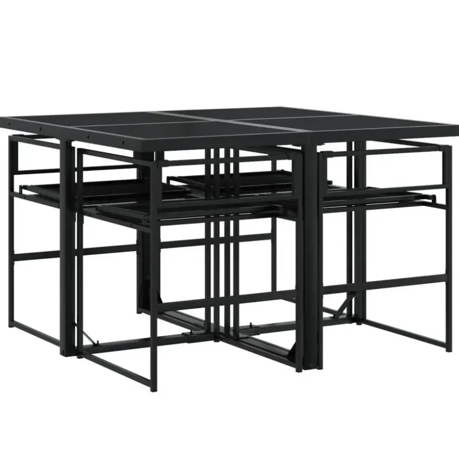 vidaXL - 5-delige inklapbaar Tuinset gris kussens -Zwart textileen - 110x107 cm