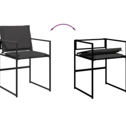 vidaXL - 5-delige inklapbaar Tuinset gris kussens -Zwart textileen - 110x107 cm