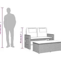 vidaXL - 2-delige Loungebanken Verstelbare met kussens - Grijs - 113x61x87 cm