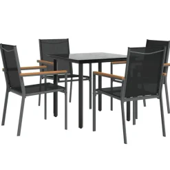 vidaXL - 5-delige Tuinset 4 fauteuils - Zwart - Textileen - 80x80 cm