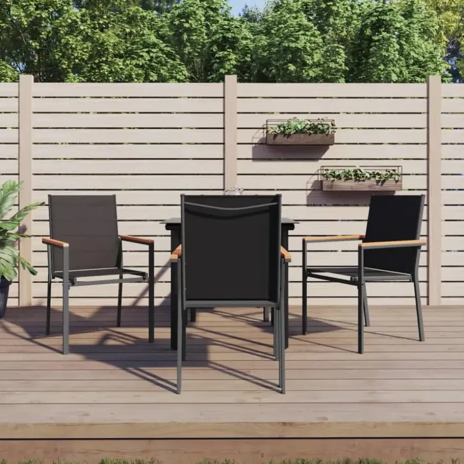 vidaXL - 5-delige Tuinset 4 fauteuils - Zwart - Textileen - 80x80 cm