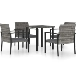 vidaXL - 5-delige Tuinset - Grijs - Poly rattan en glas - 70x70 cm