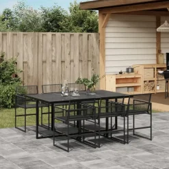 vidaXL - 7-delige Tuinset - Inklapbaar - Zwart - PE rattan - 165x107 cm