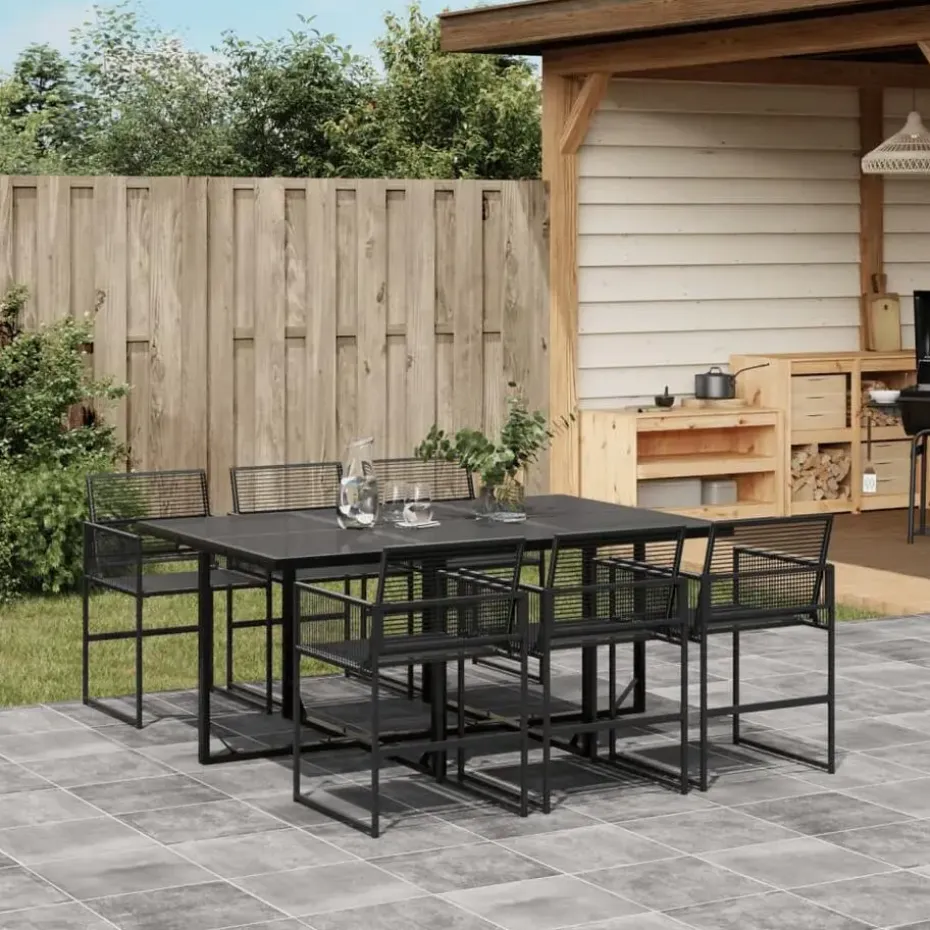 vidaXL - 7-delige Tuinset - Inklapbaar - Zwart - PE rattan - 165x107 cm