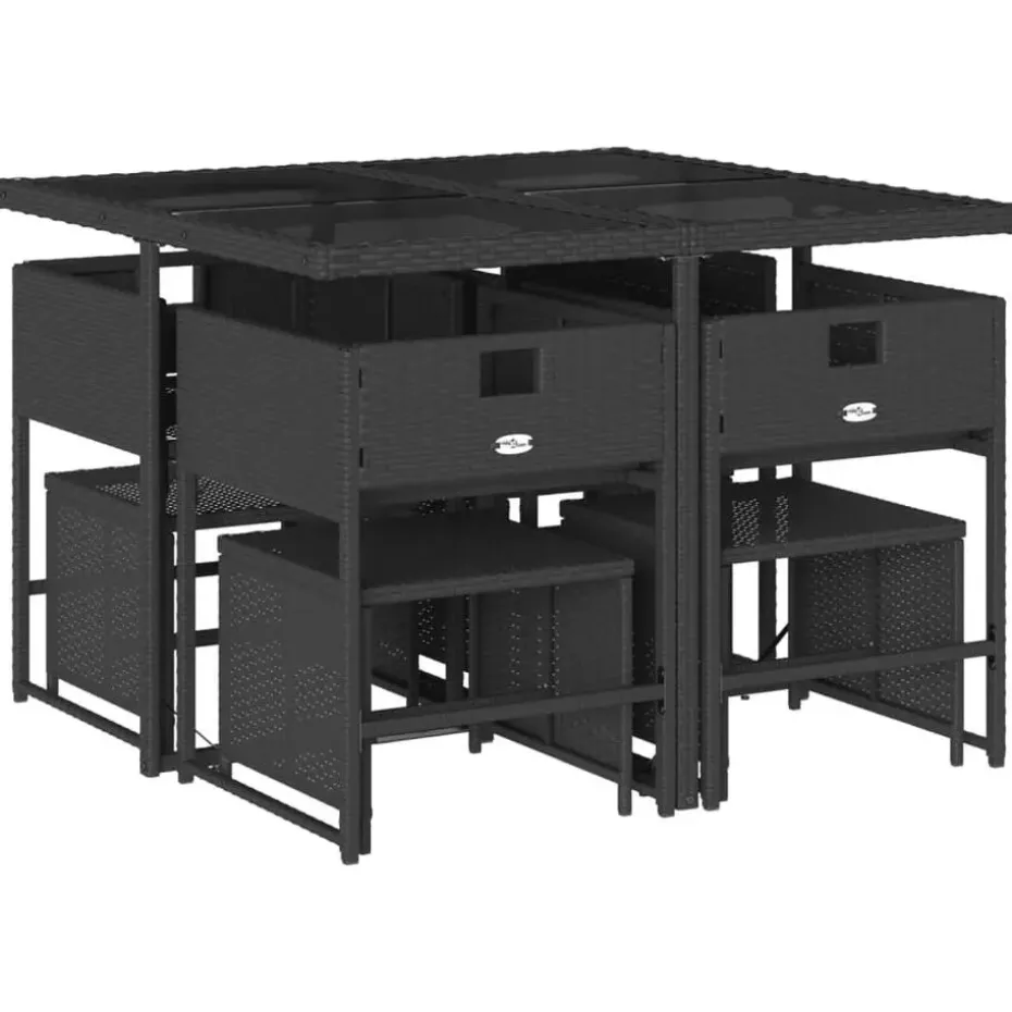 vidaXL - 9-delige Tuinset 4 krukken wit kussens - Zwart - PE rattan - 110x106 cm