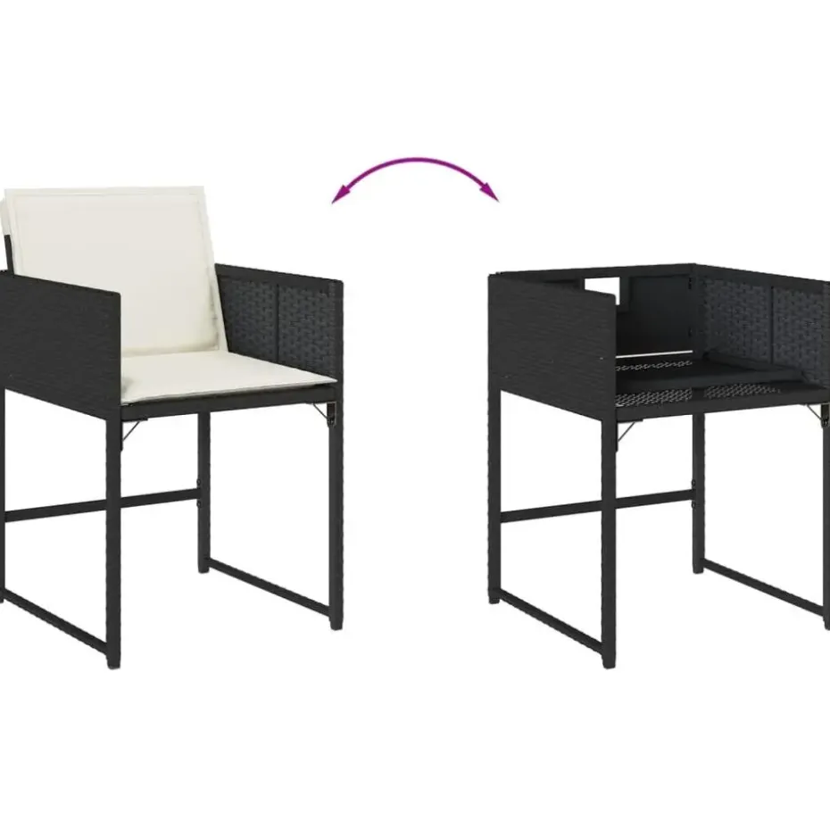 vidaXL - 9-delige Tuinset 4 krukken wit kussens - Zwart - PE rattan - 110x106 cm