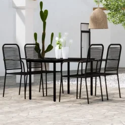 vidaXL - 5-delige Tuinset - Zwart katoenen touw en staal - 140x70 cm