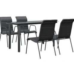 vidaXL - 5-delige Tuinset - Zwart - Textileen met voering en staal - 140x70 cm