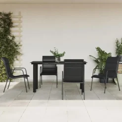 vidaXL - 5-delige Tuinset - Zwart - Textileen met voering en staal - 140x70 cm
