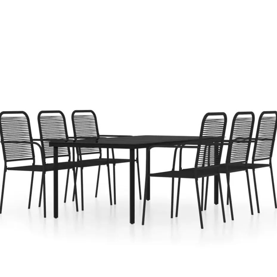 vidaXL - 7-delige Tuinset - Zwart katoenen touw en staal - 200x100 cm