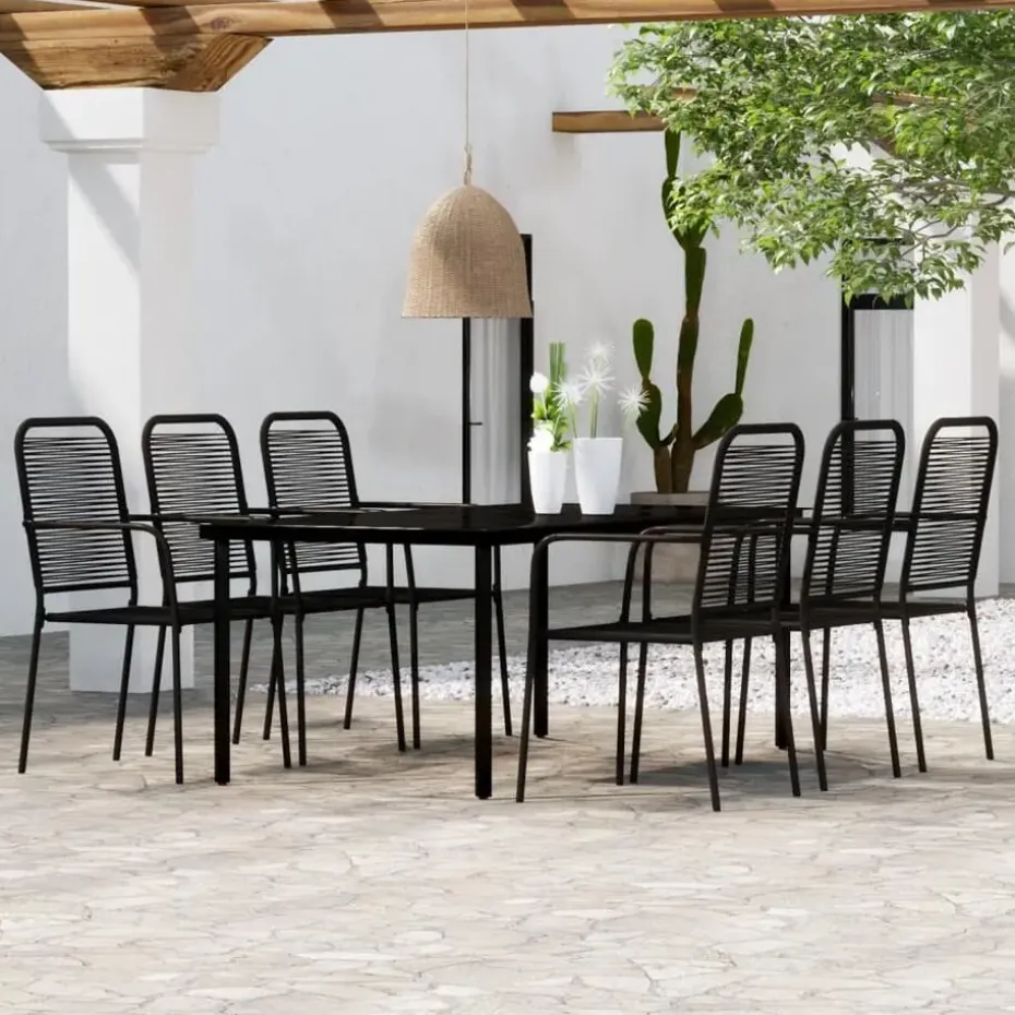 vidaXL - 7-delige Tuinset - Zwart katoenen touw en staal - 200x100 cm