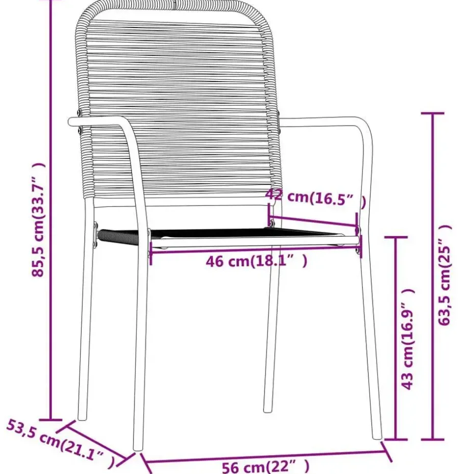 vidaXL - 7-delige Tuinset - Zwart katoenen touw en staal - 200x100 cm