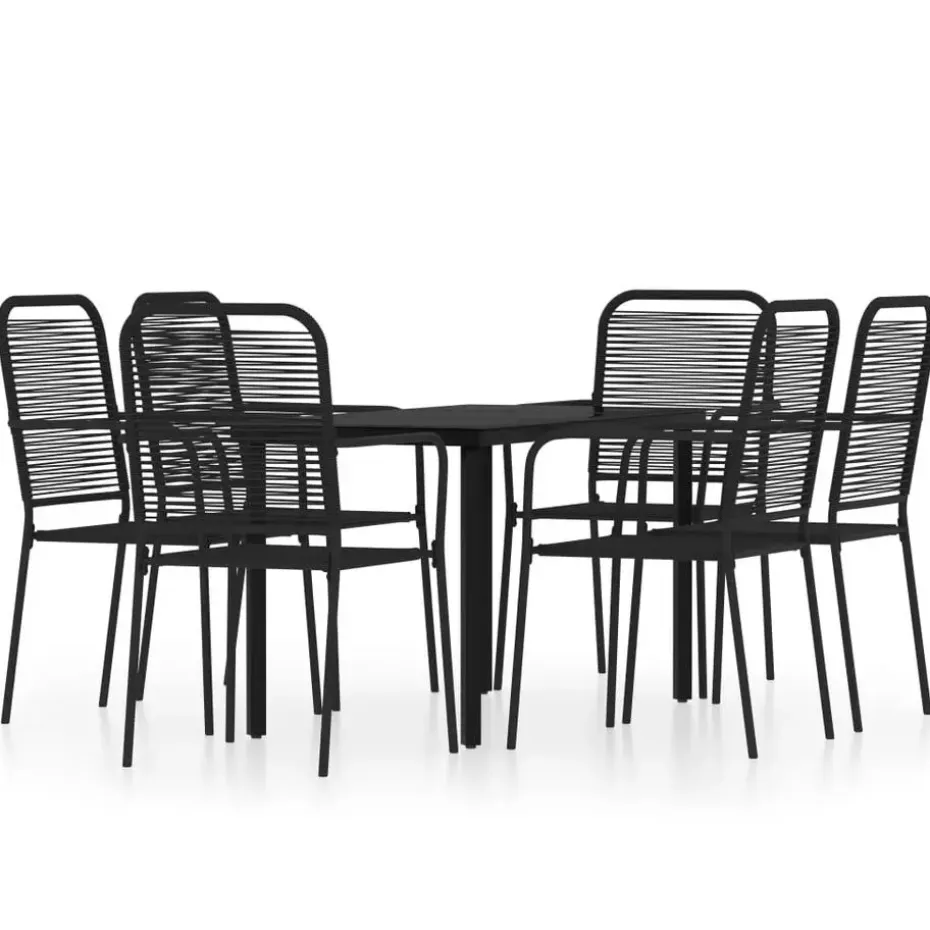 vidaXL - 7-delige Tuinset - Zwart katoenen touw en staal - 140x70 cm